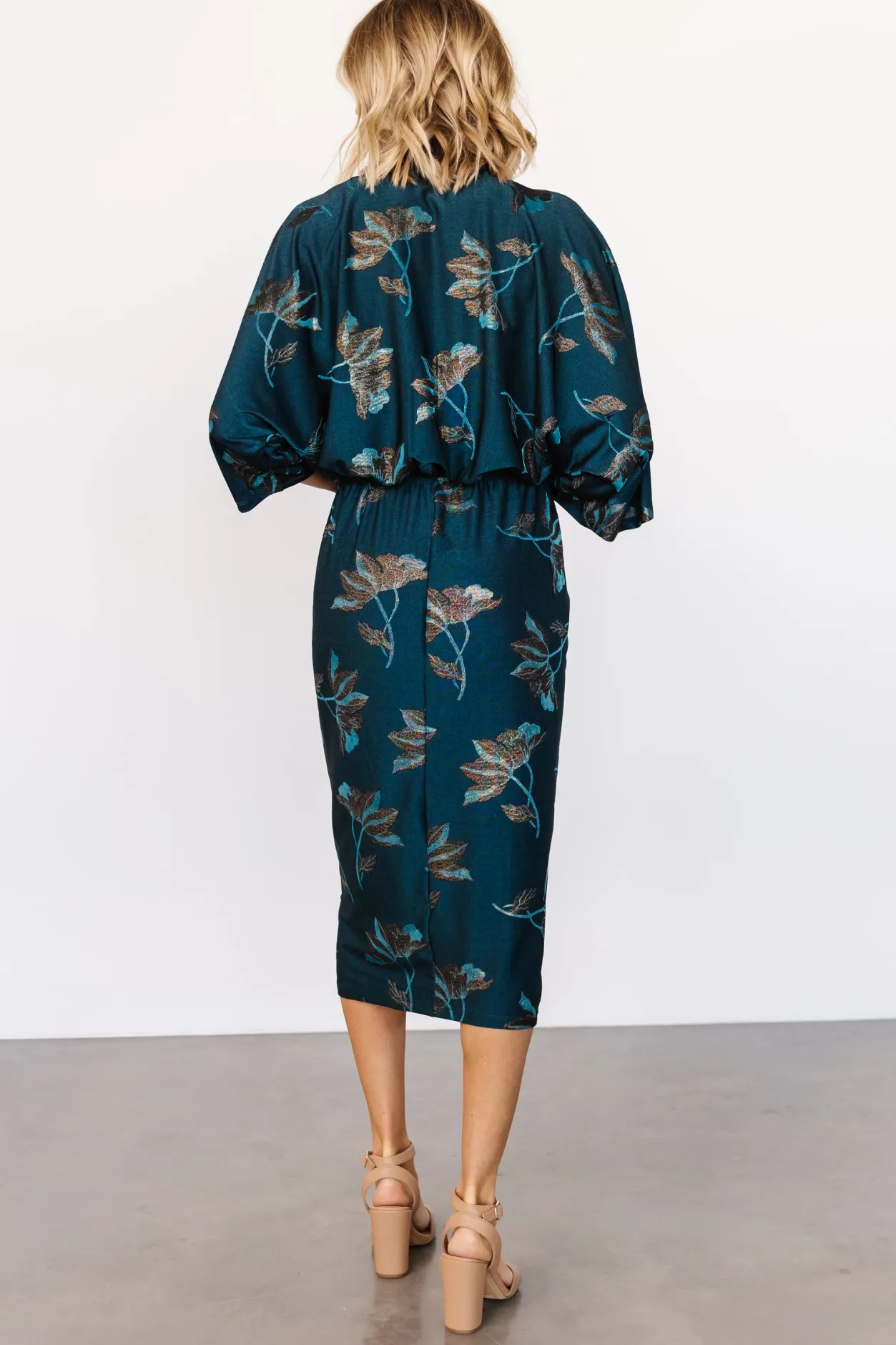 Discount Baltic Born Shaneen Ruched Midi Dress | Jade Floral Shimmer JadeFloralShimmer