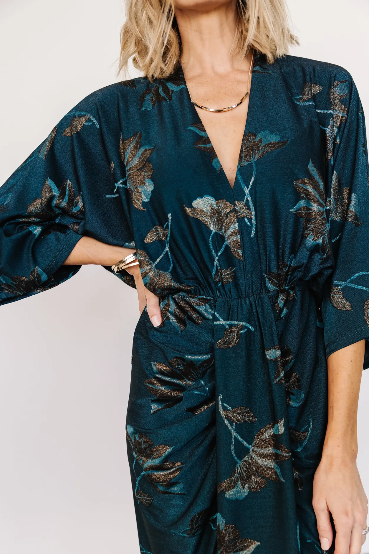 Discount Baltic Born Shaneen Ruched Midi Dress | Jade Floral Shimmer JadeFloralShimmer