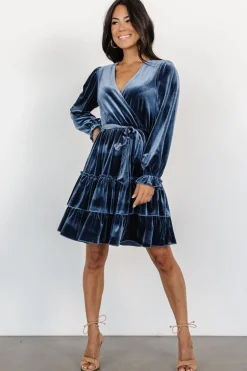 Clearance Baltic Born Shannon Velvet Short Dress | Slate Blue SlateBlue