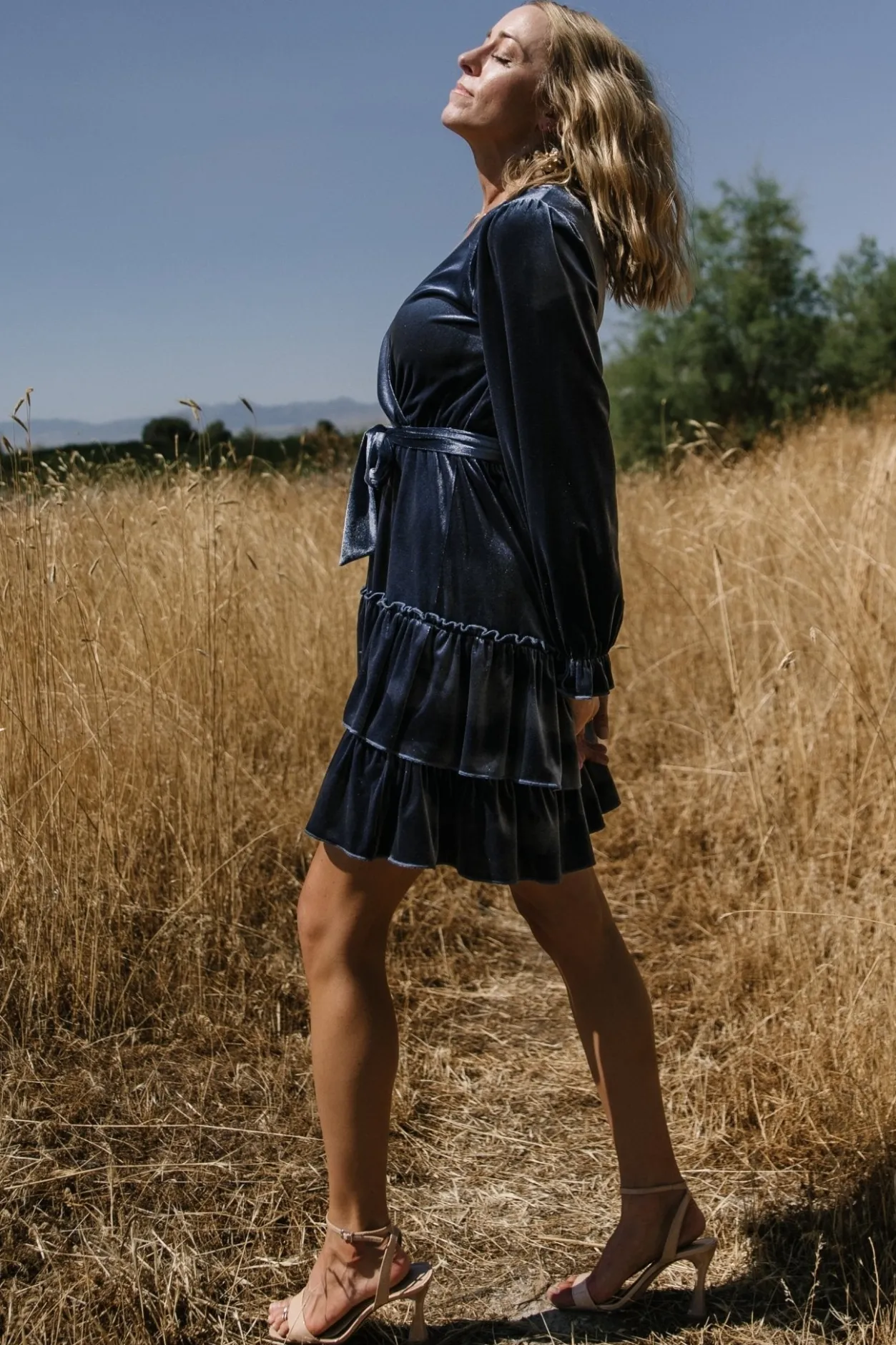 Clearance Baltic Born Shannon Velvet Short Dress | Slate Blue SlateBlue