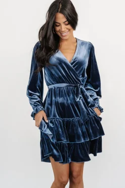 Clearance Baltic Born Shannon Velvet Short Dress | Slate Blue SlateBlue