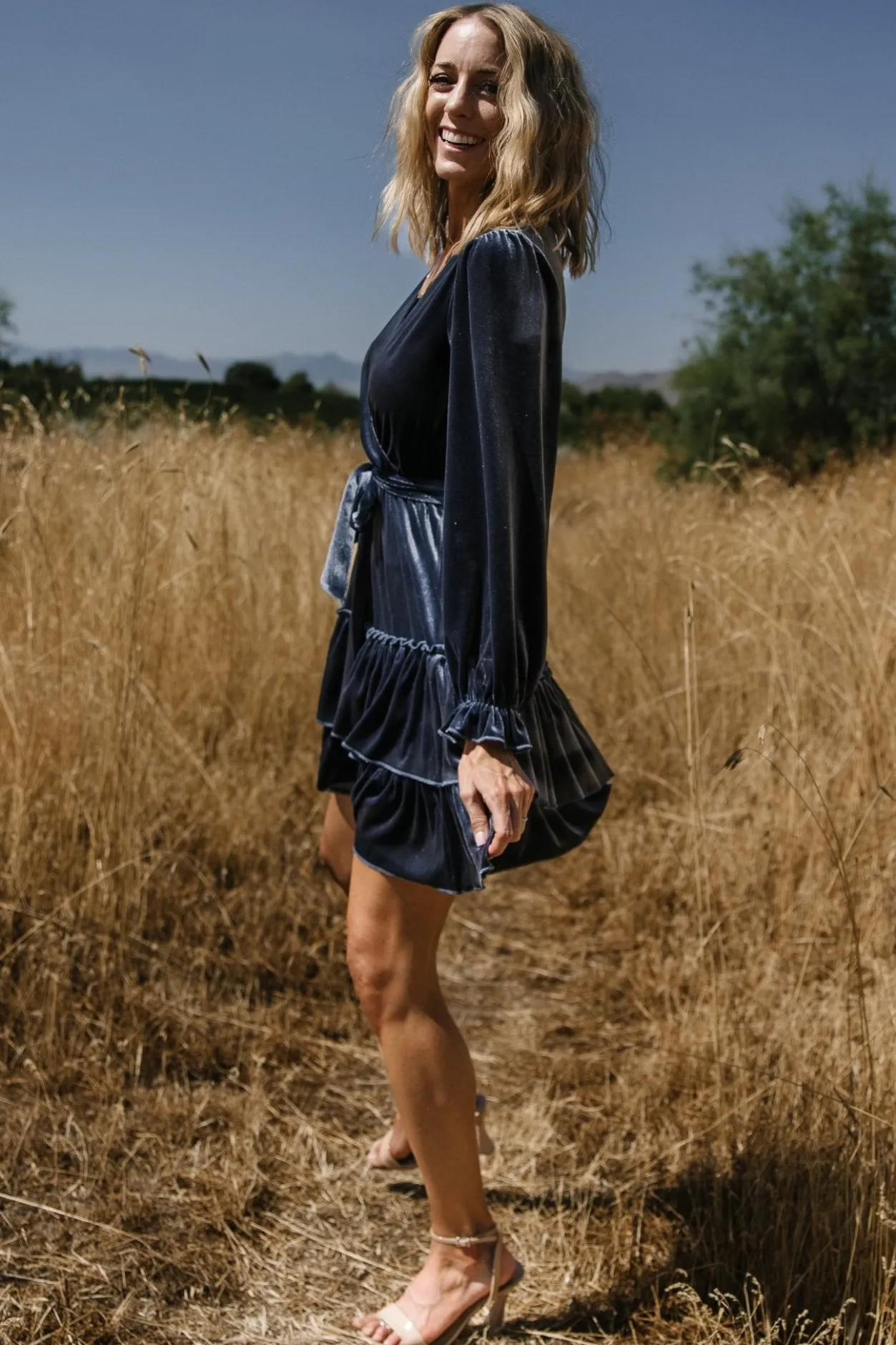 Clearance Baltic Born Shannon Velvet Short Dress | Slate Blue SlateBlue