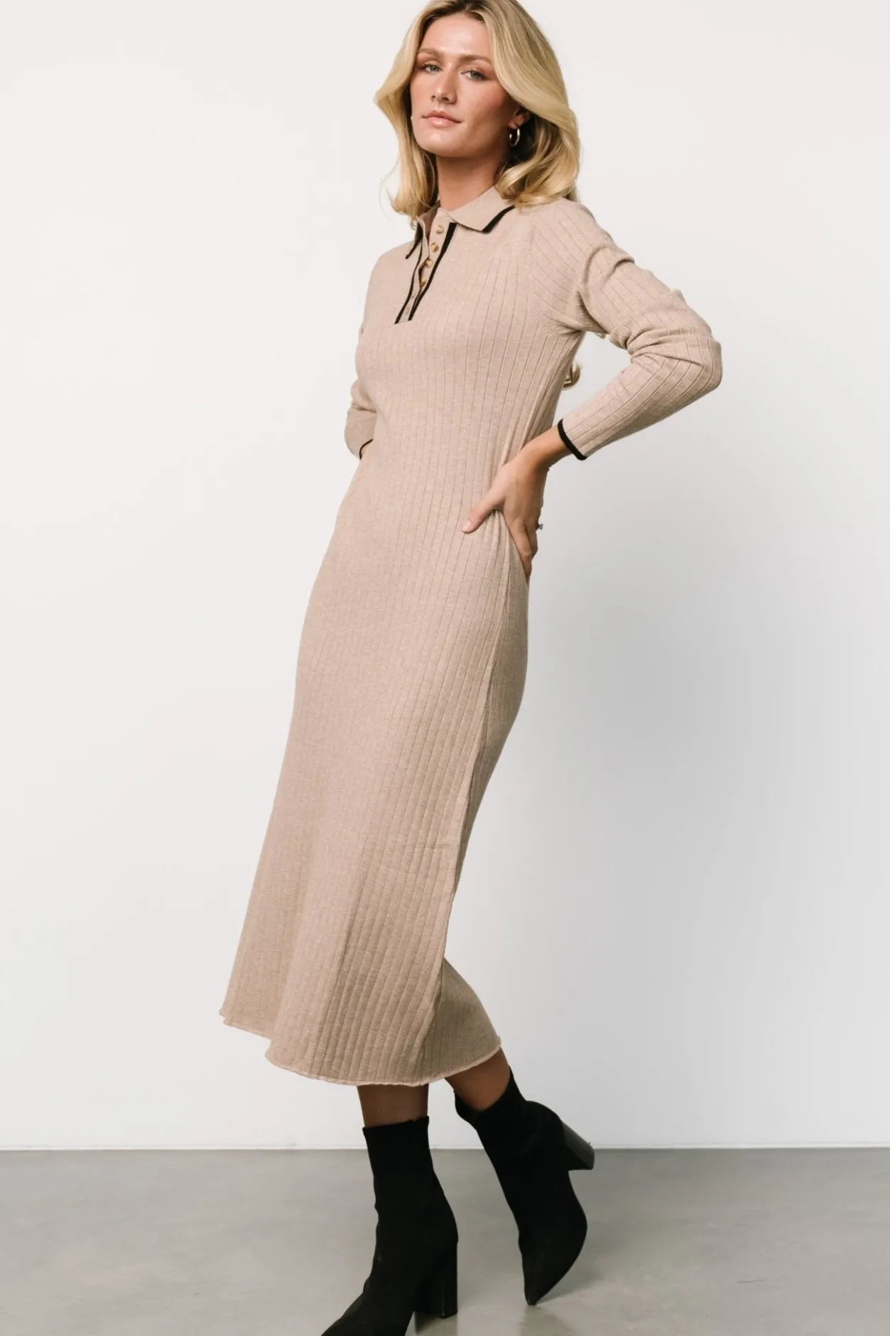 Best Baltic Born Shantel Polo Dress | Taupe + Black Taupe+Black