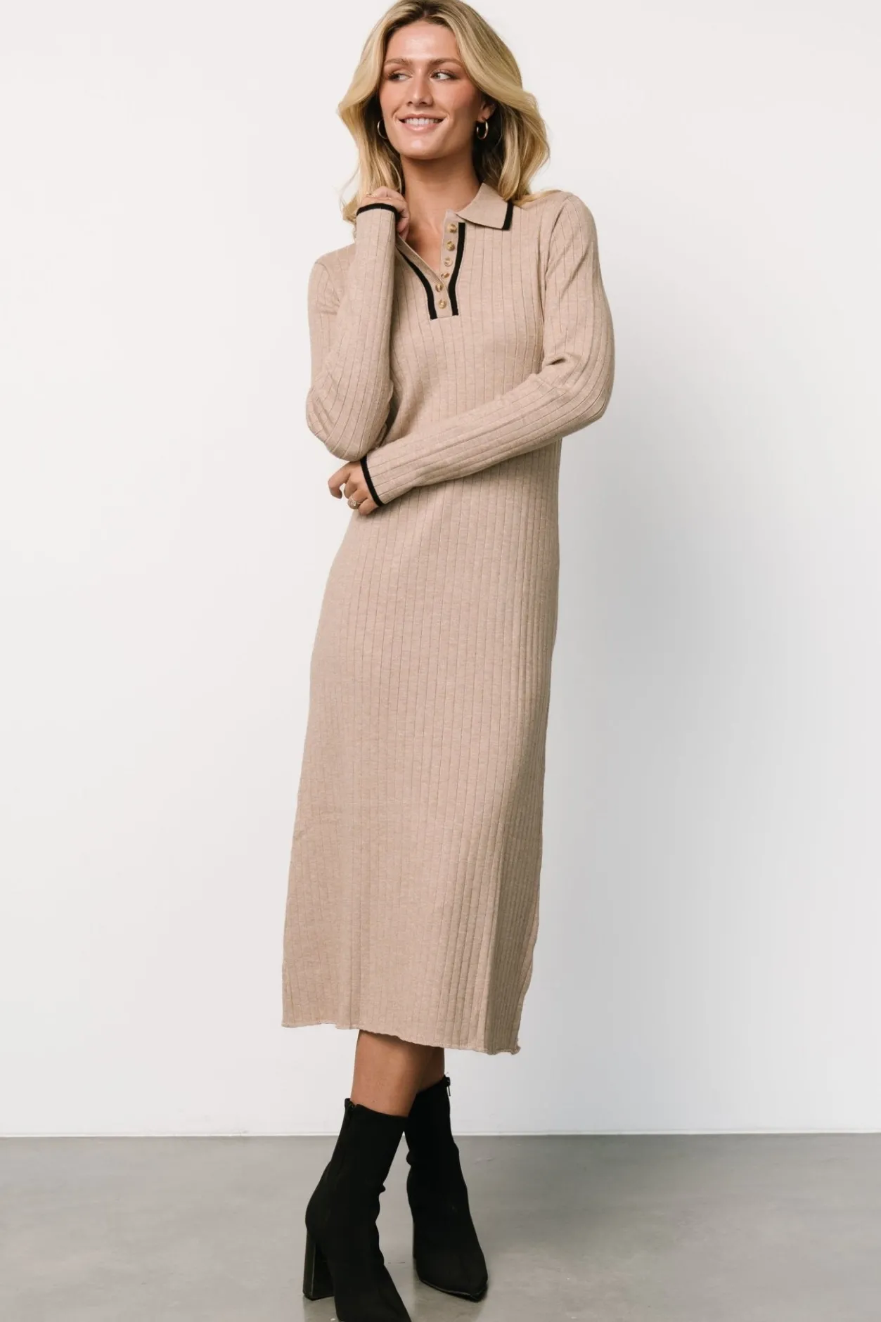 Best Baltic Born Shantel Polo Dress | Taupe + Black Taupe+Black