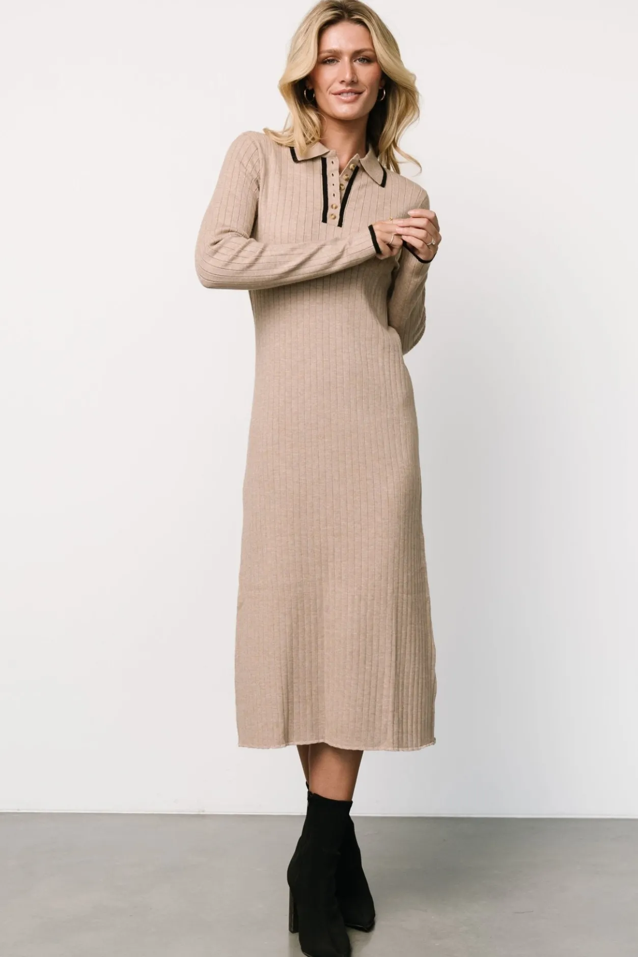 Best Baltic Born Shantel Polo Dress | Taupe + Black Taupe+Black