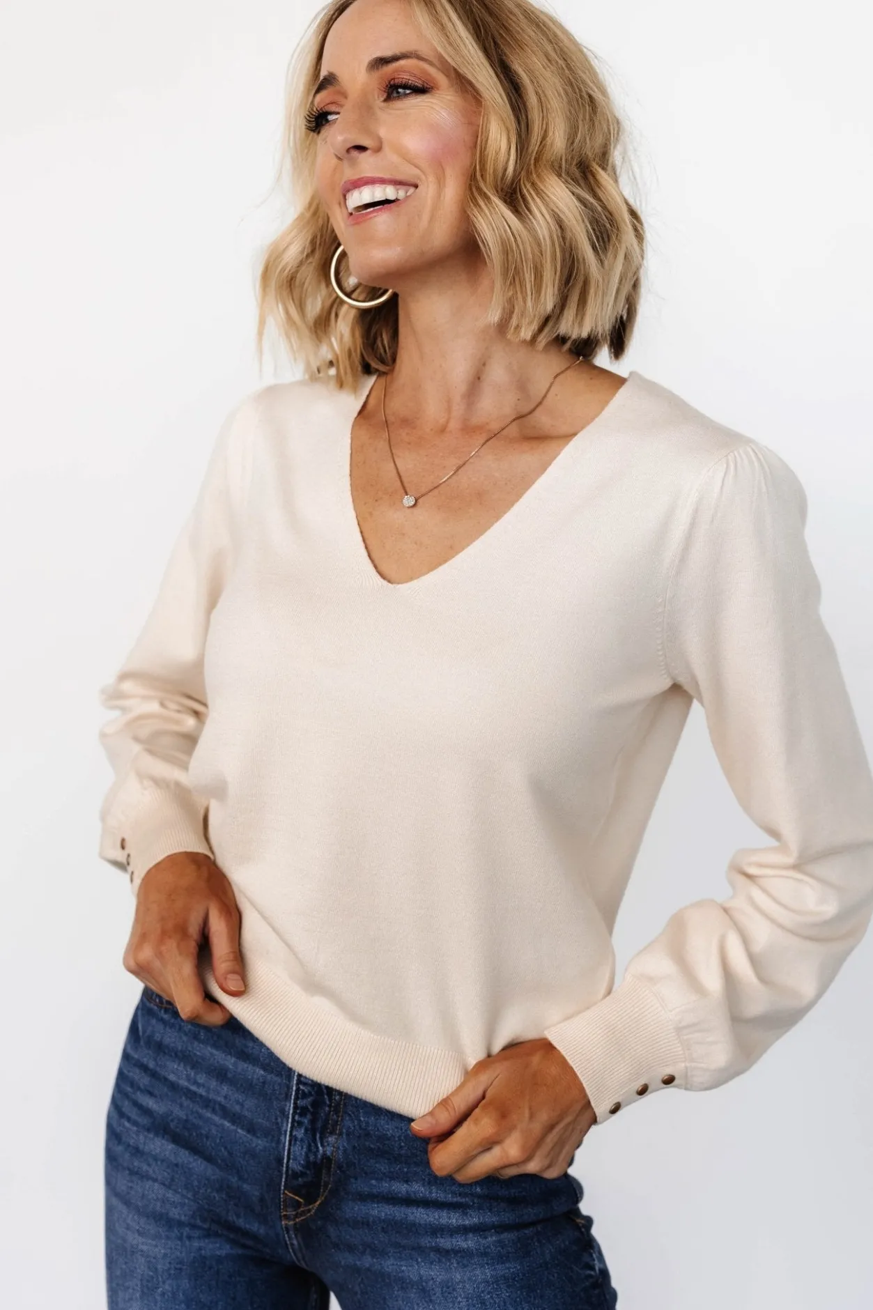 Sale Baltic Born Sheila V Neck Sweater Top | Ivory