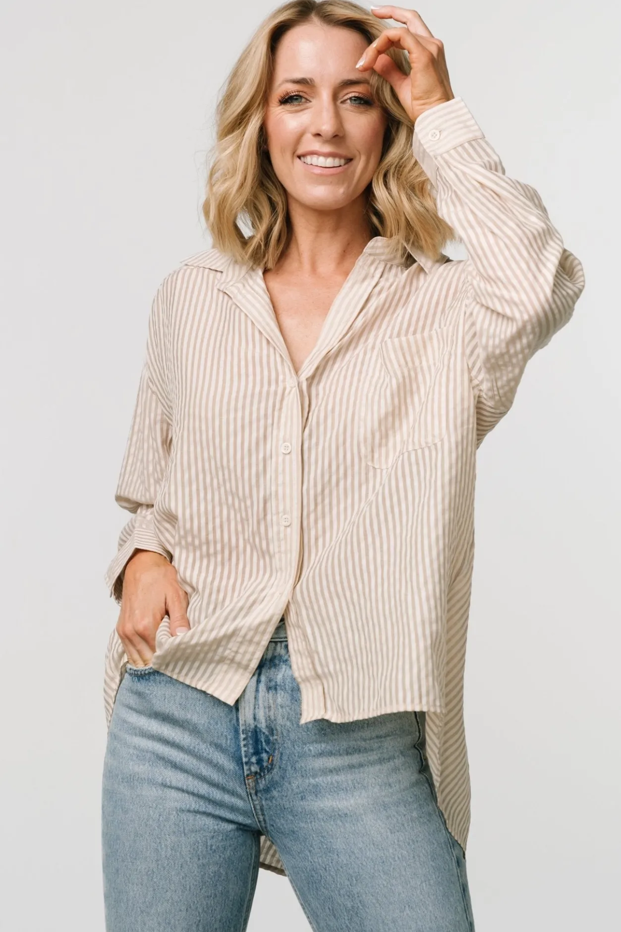 New Baltic Born Sheldon Striped Oversized Top | Natural