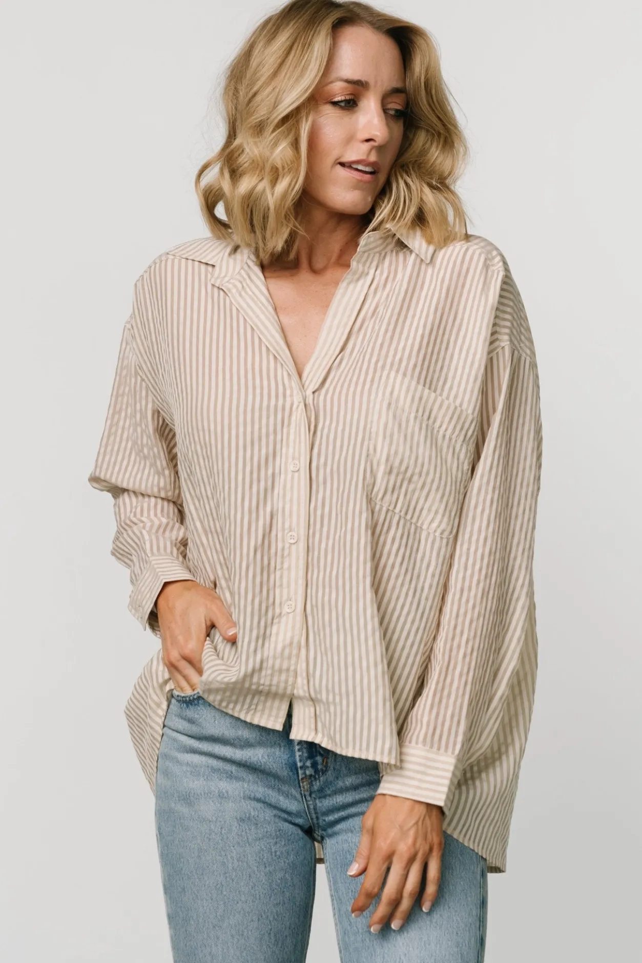 New Baltic Born Sheldon Striped Oversized Top | Natural
