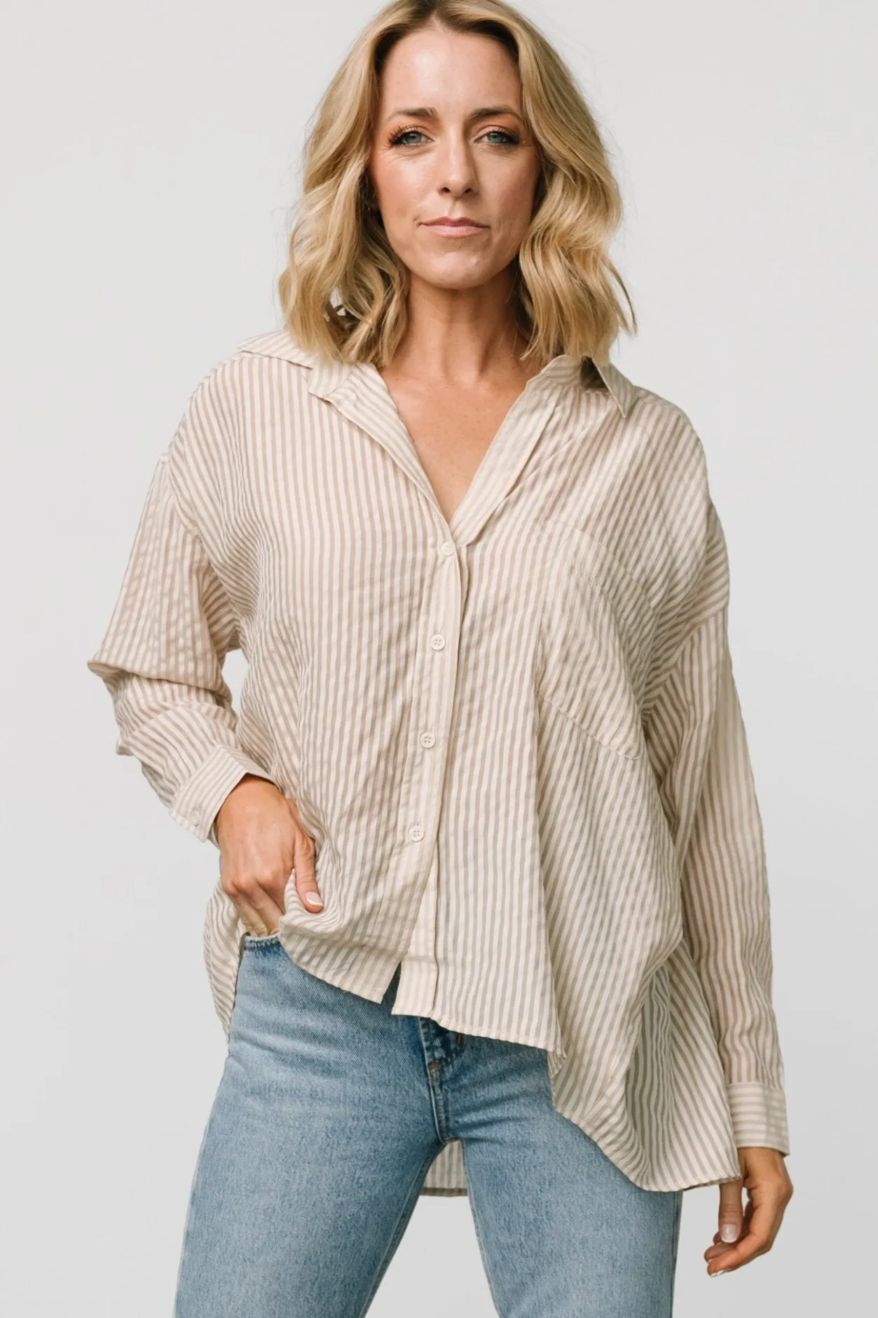 New Baltic Born Sheldon Striped Oversized Top | Natural