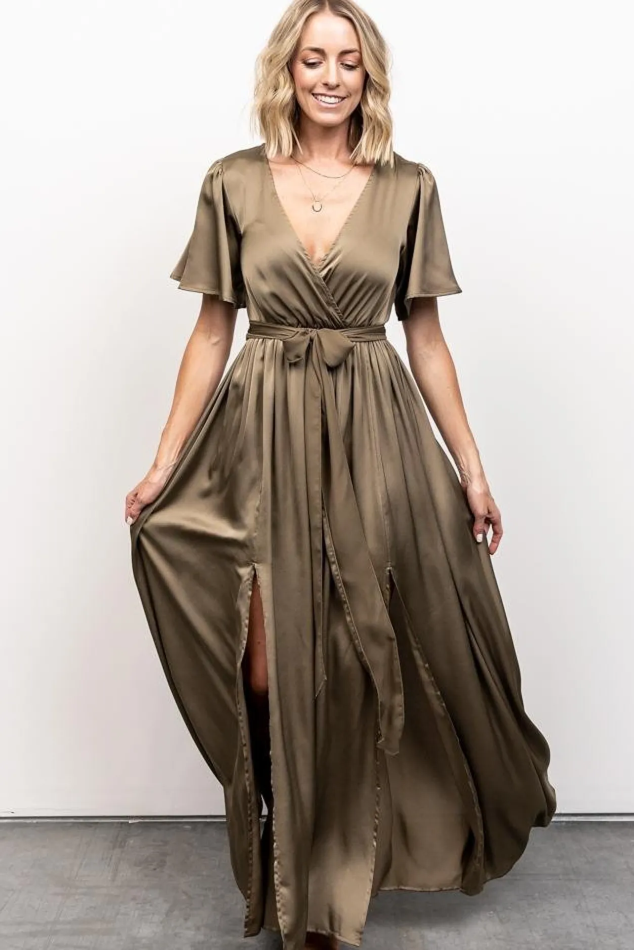 Fashion Baltic Born Sicily Satin Maxi Dress | Olive
