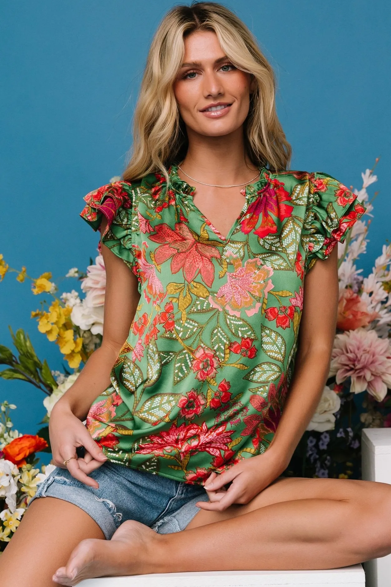 Online Baltic Born Skyler Ruffle Top | Green Multi GreenMulti