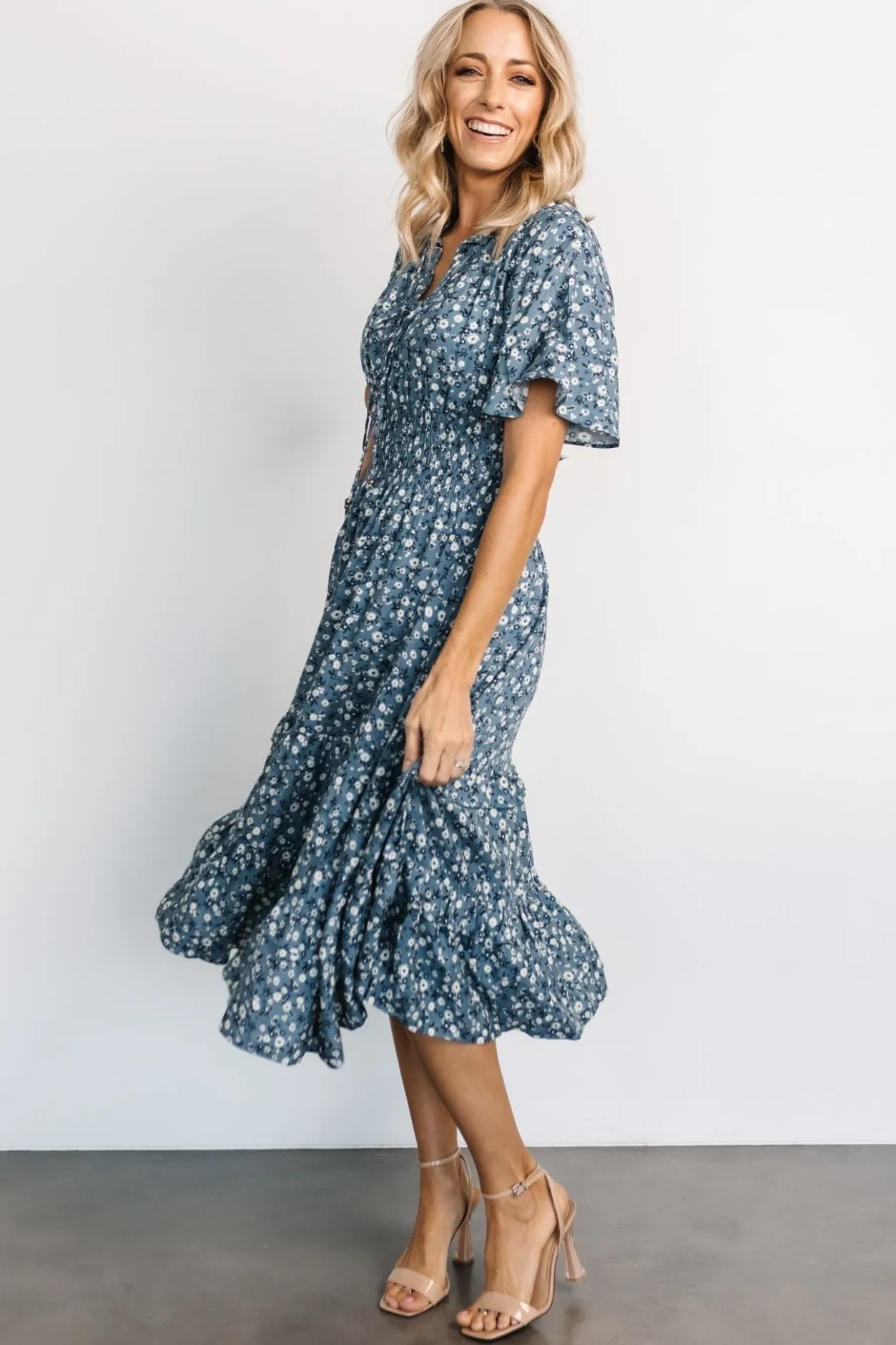 Clearance Baltic Born Spell Boho Midi Dress | Blue Floral BlueFloral