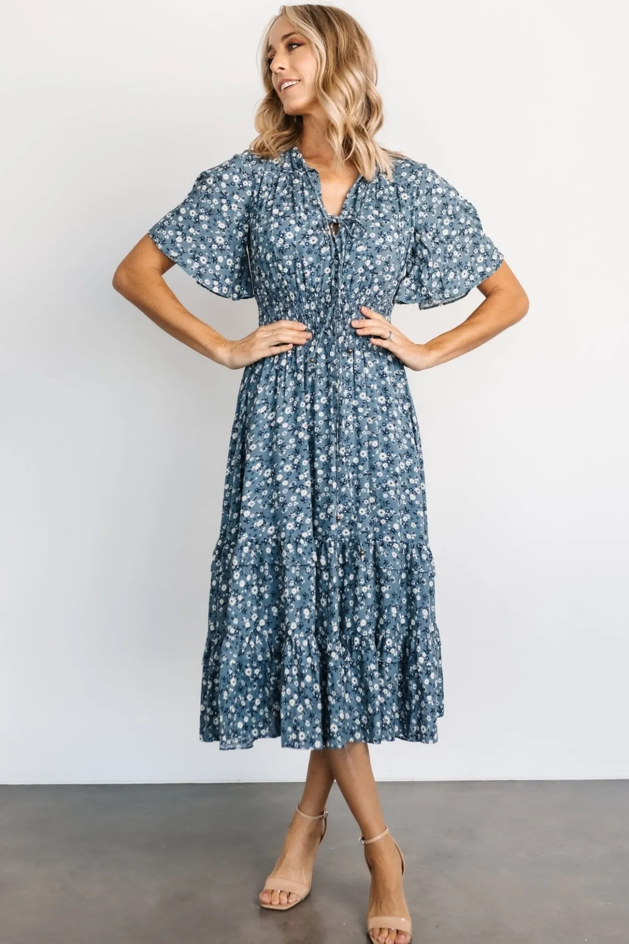 Clearance Baltic Born Spell Boho Midi Dress | Blue Floral BlueFloral