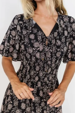 Outlet Baltic Born Spell Boho Midi Dress | Black + Taupe Floral Black+TaupeFloral