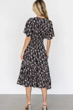 Outlet Baltic Born Spell Boho Midi Dress | Black + Taupe Floral Black+TaupeFloral