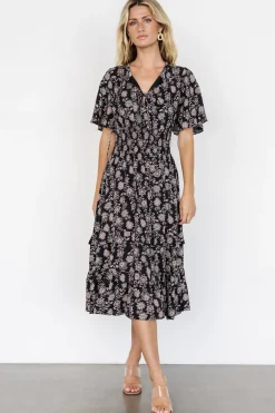 Outlet Baltic Born Spell Boho Midi Dress | Black + Taupe Floral Black+TaupeFloral