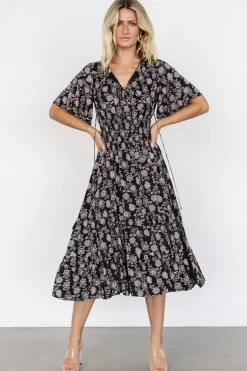 Outlet Baltic Born Spell Boho Midi Dress | Black + Taupe Floral Black+TaupeFloral