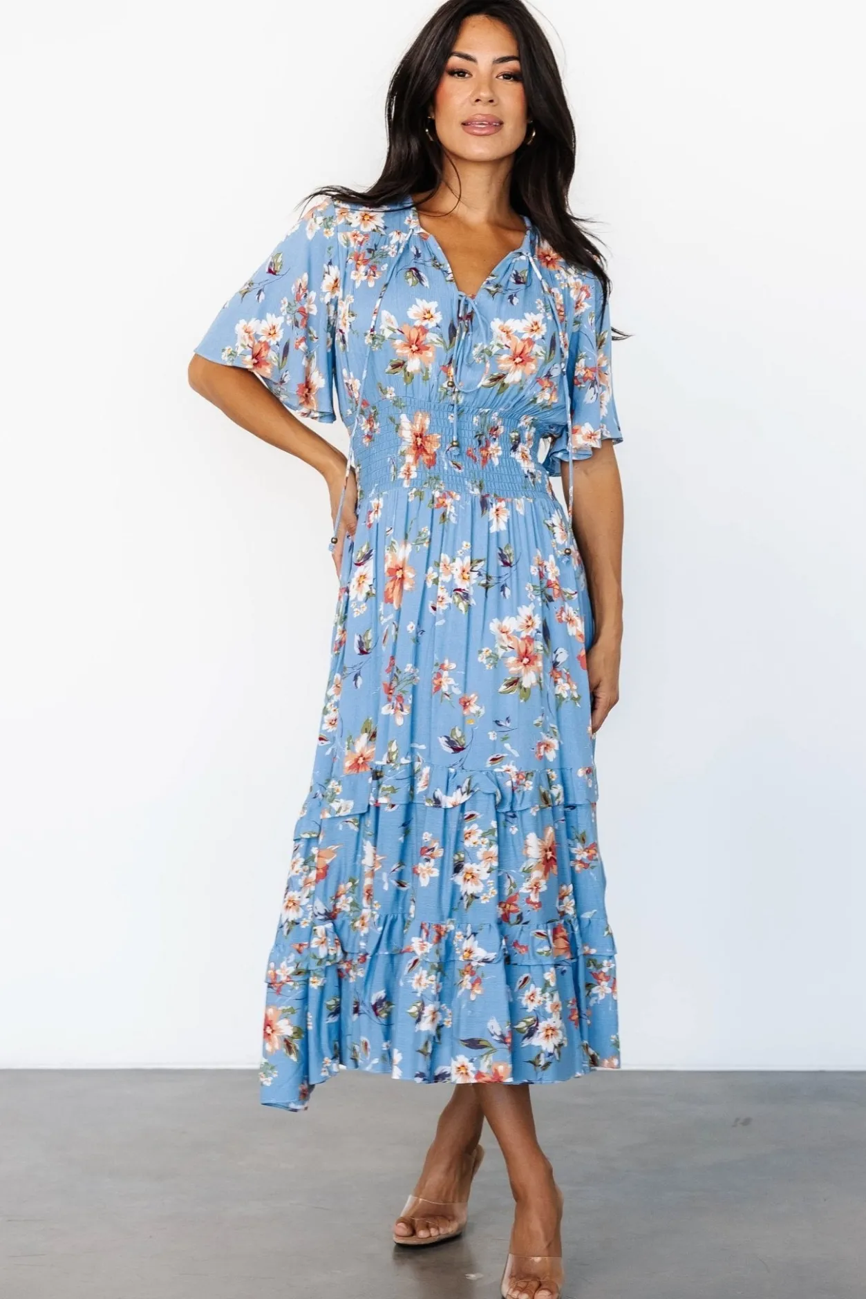 Outlet Baltic Born Spell Boho Midi Dress | Blue + Peach Floral Blue+PeachFloral