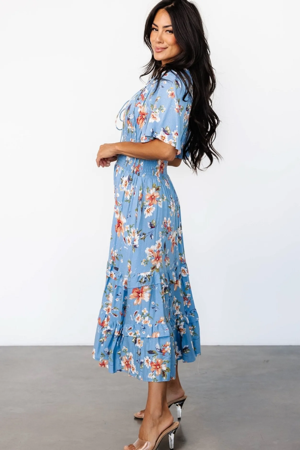 Outlet Baltic Born Spell Boho Midi Dress | Blue + Peach Floral Blue+PeachFloral