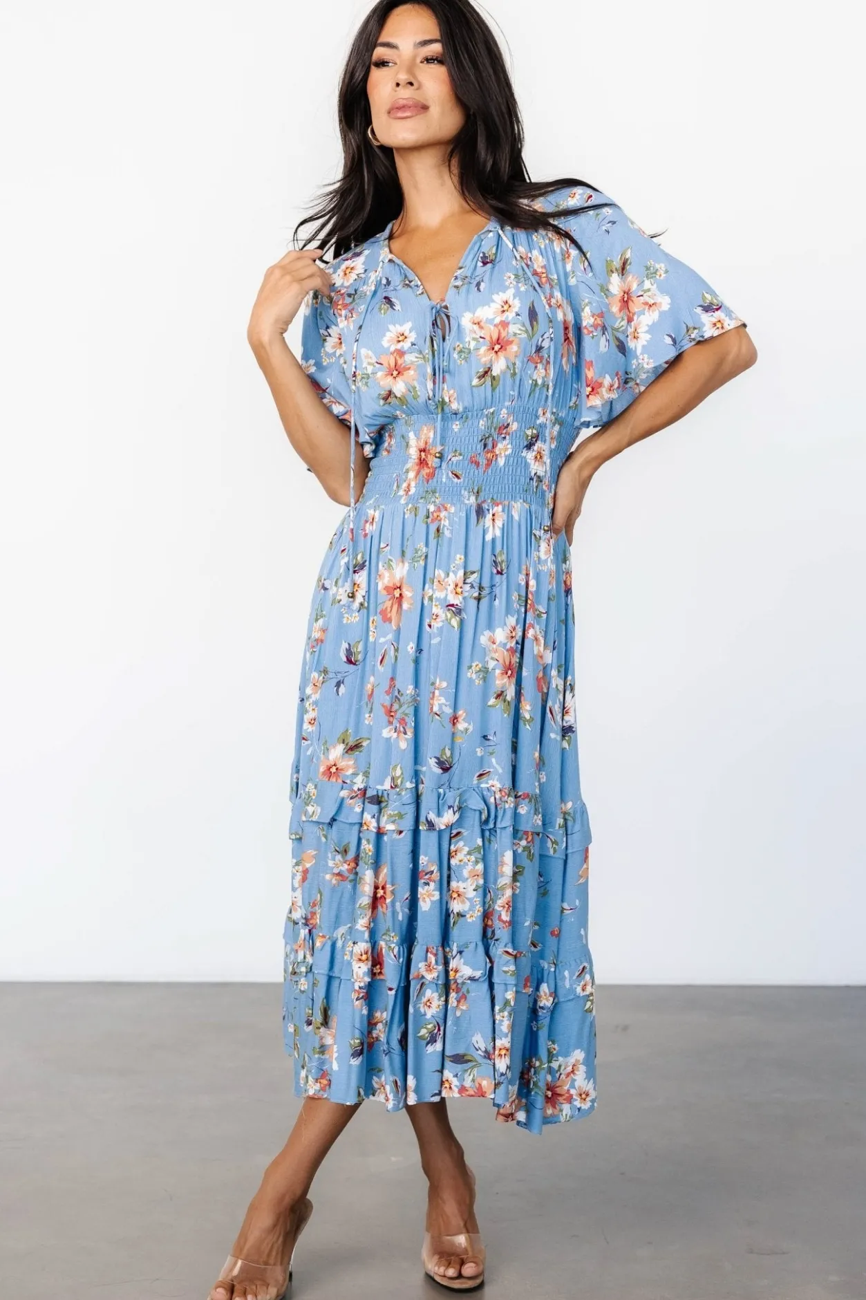 Outlet Baltic Born Spell Boho Midi Dress | Blue + Peach Floral Blue+PeachFloral