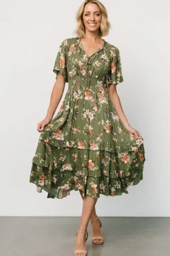 Sale Baltic Born Spell Boho Midi Dress | Olive Floral OliveFloral
