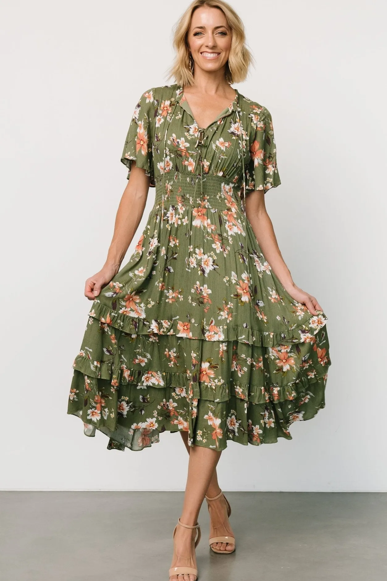 Sale Baltic Born Spell Boho Midi Dress | Olive Floral OliveFloral