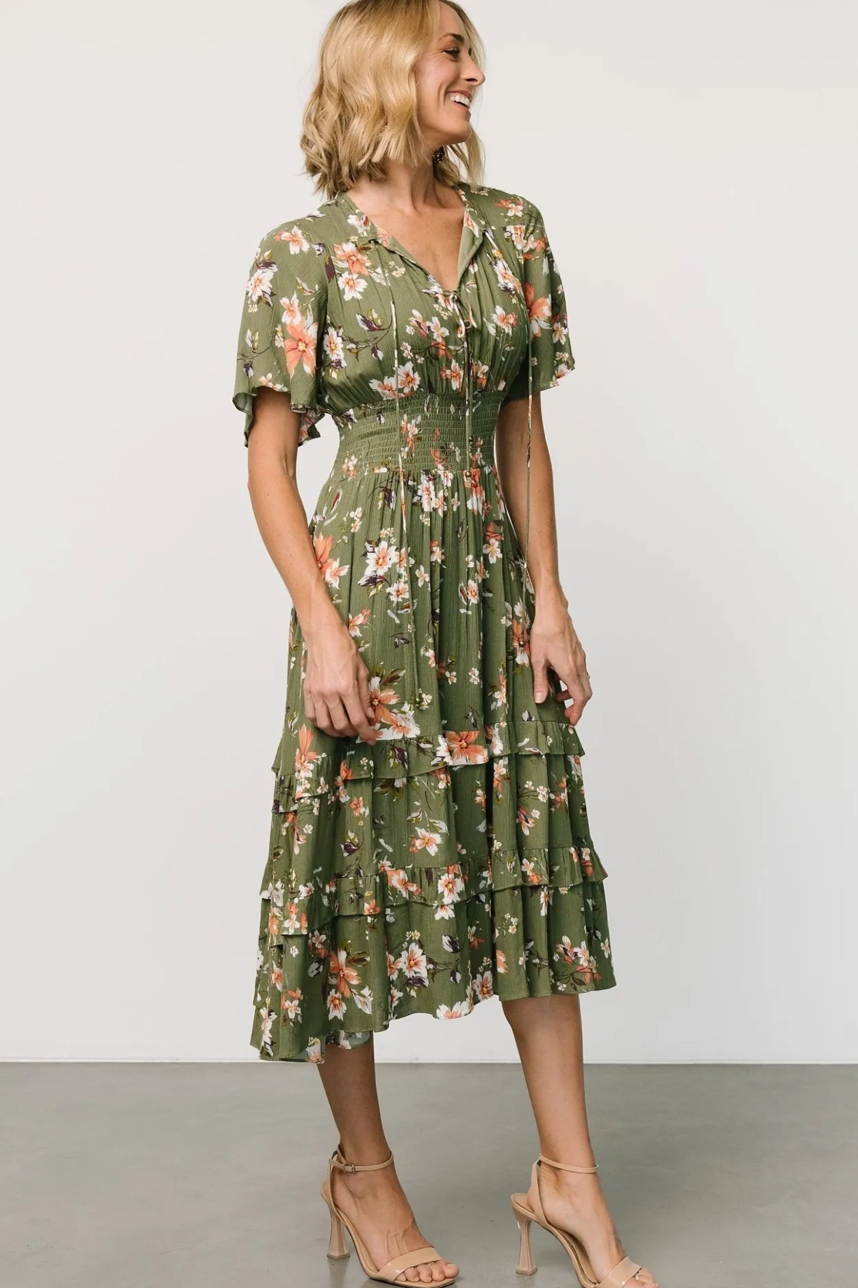 Sale Baltic Born Spell Boho Midi Dress | Olive Floral OliveFloral