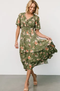 Sale Baltic Born Spell Boho Midi Dress | Olive Floral OliveFloral