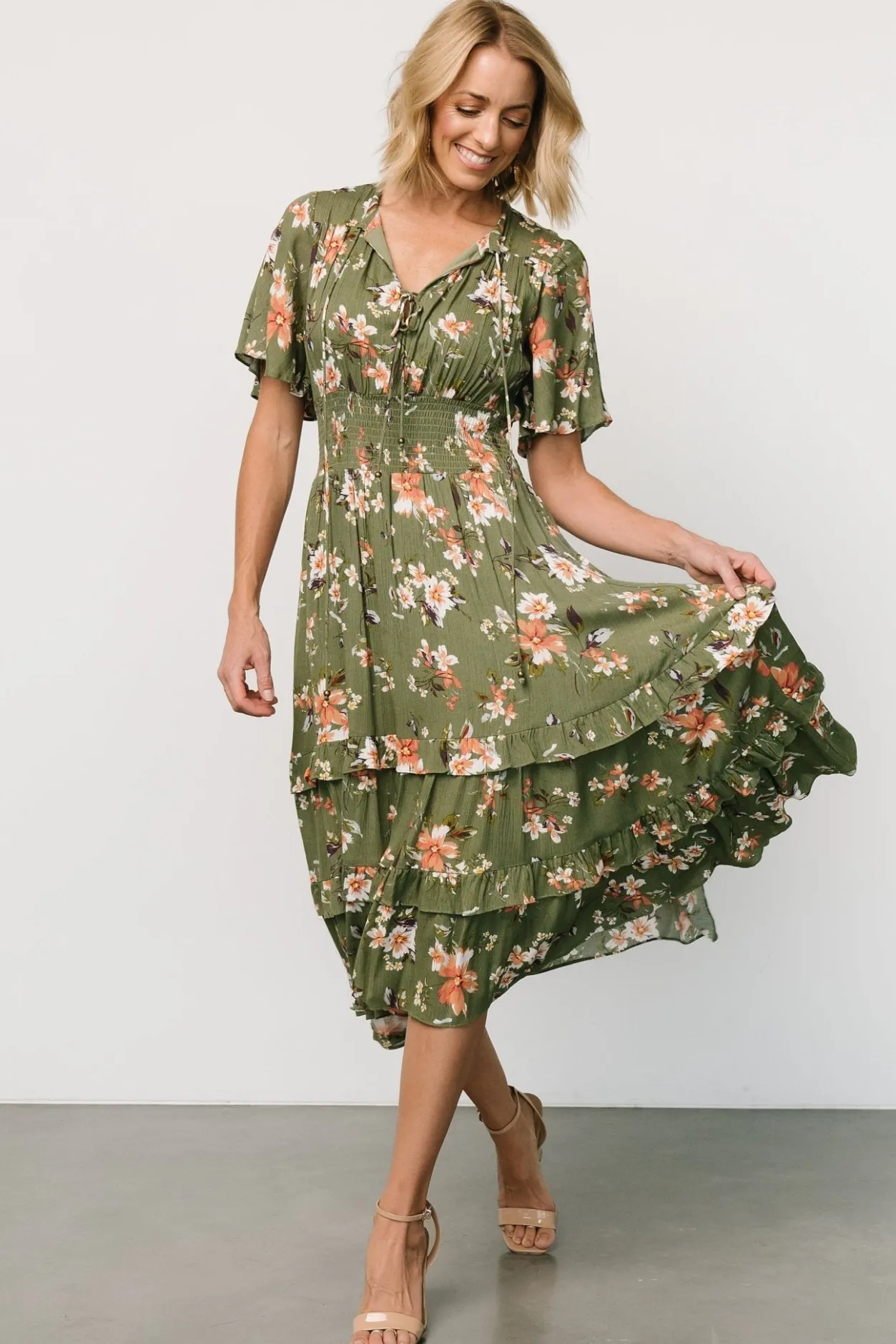 Sale Baltic Born Spell Boho Midi Dress | Olive Floral OliveFloral