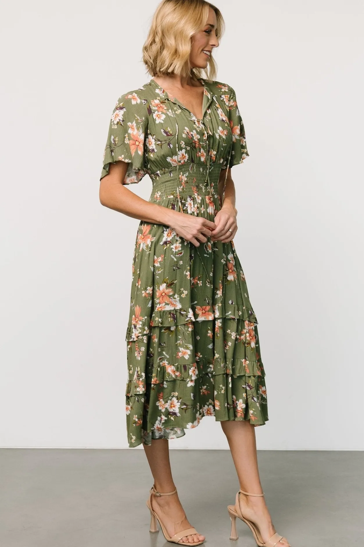 Sale Baltic Born Spell Boho Midi Dress | Olive Floral OliveFloral