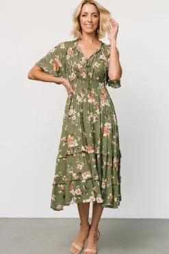 Sale Baltic Born Spell Boho Midi Dress | Olive Floral OliveFloral