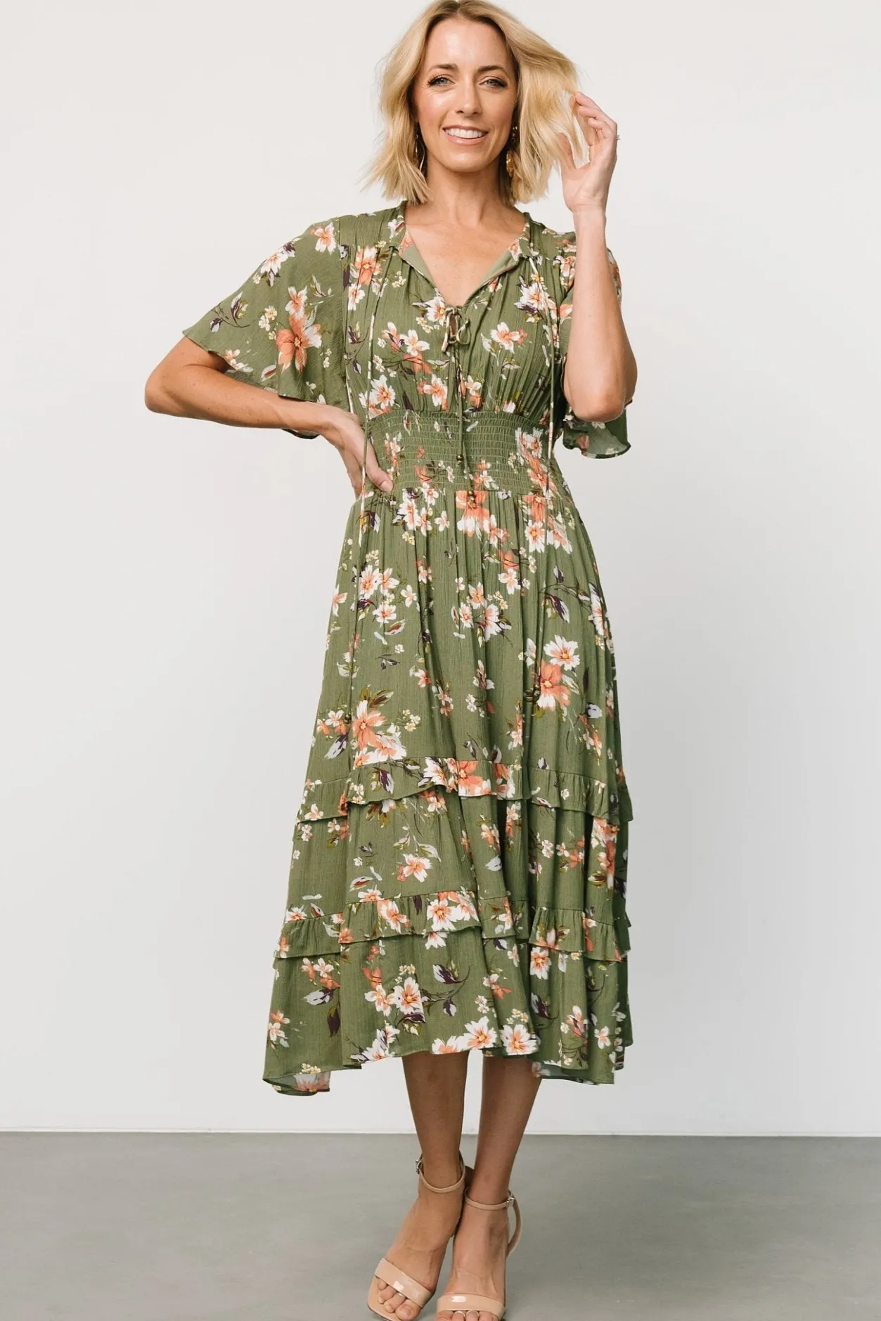 Sale Baltic Born Spell Boho Midi Dress | Olive Floral OliveFloral