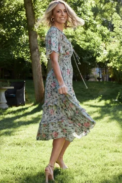 Sale Baltic Born Spell Boho Midi Dress | Sage + Pink Floral Sage+PinkFloral