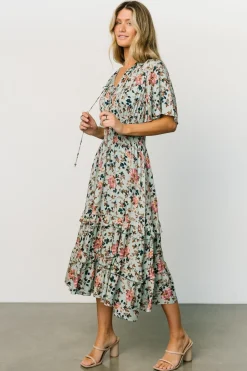 Sale Baltic Born Spell Boho Midi Dress | Sage + Pink Floral Sage+PinkFloral