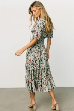 Sale Baltic Born Spell Boho Midi Dress | Sage + Pink Floral Sage+PinkFloral