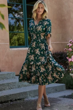 Discount Baltic Born Spell Boho Midi Dress | Topaz + Blush Floral Topaz+BlushFloral