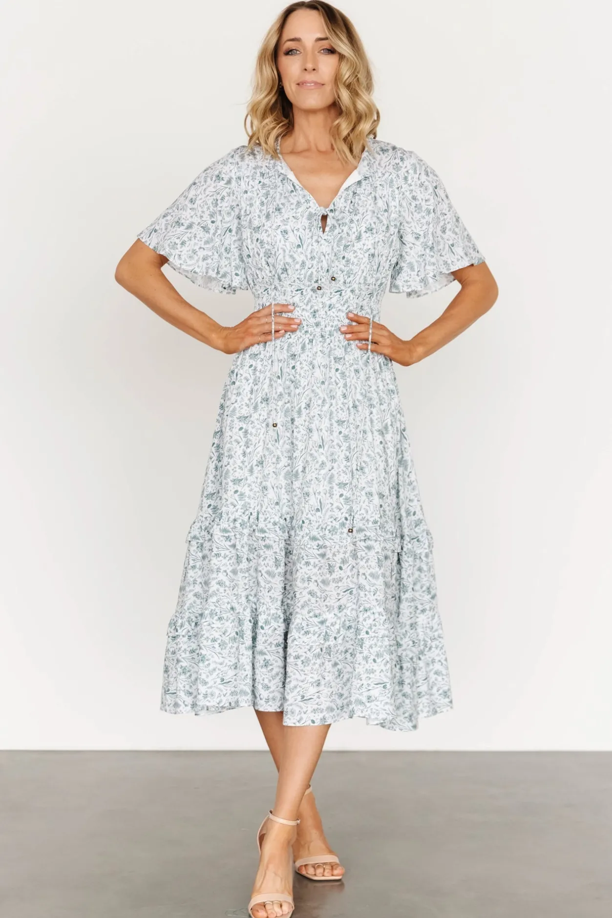 Fashion Baltic Born Spell Boho Midi Dress | White + Sage White+Sage