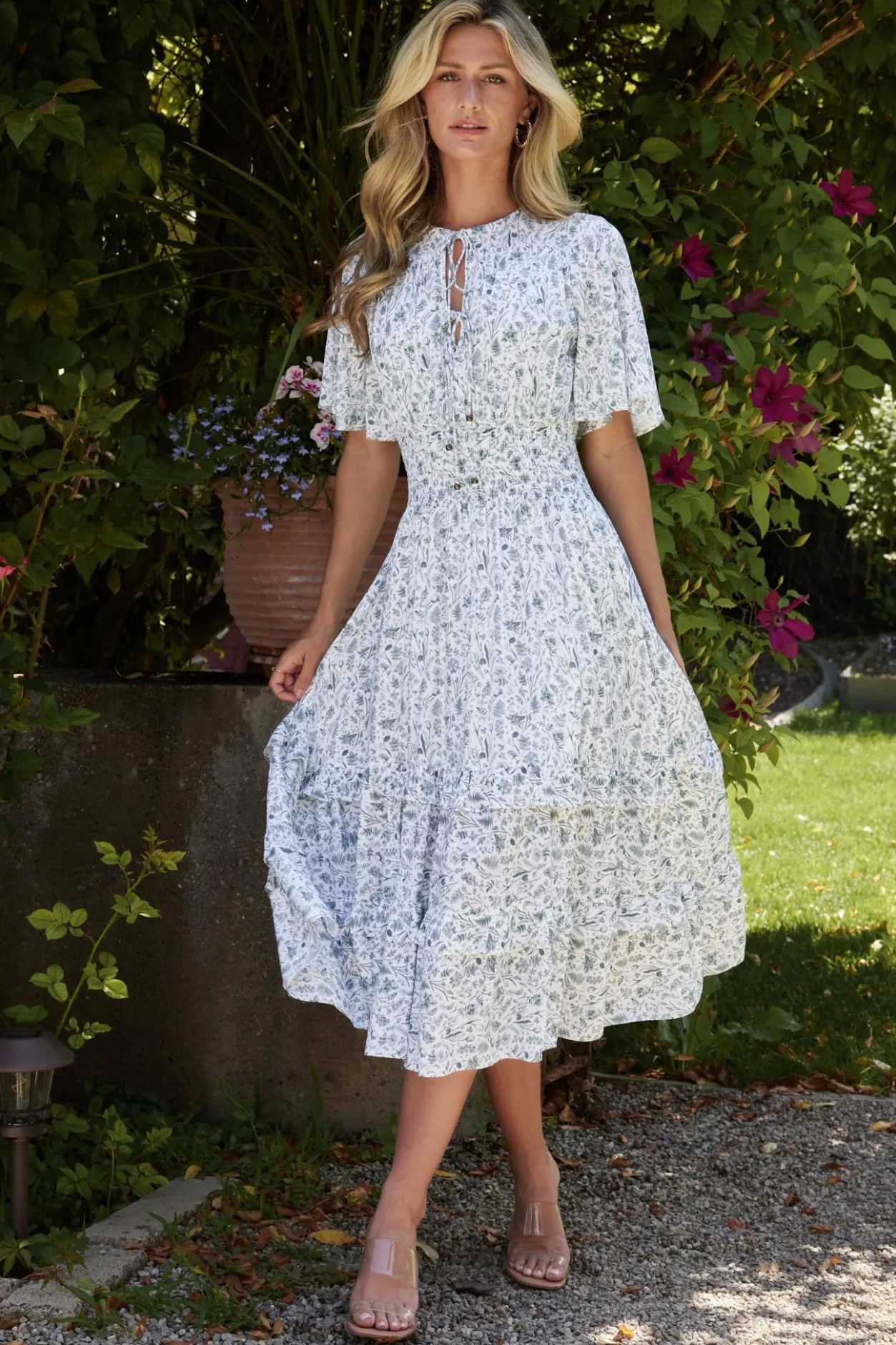 Fashion Baltic Born Spell Boho Midi Dress | White + Sage White+Sage