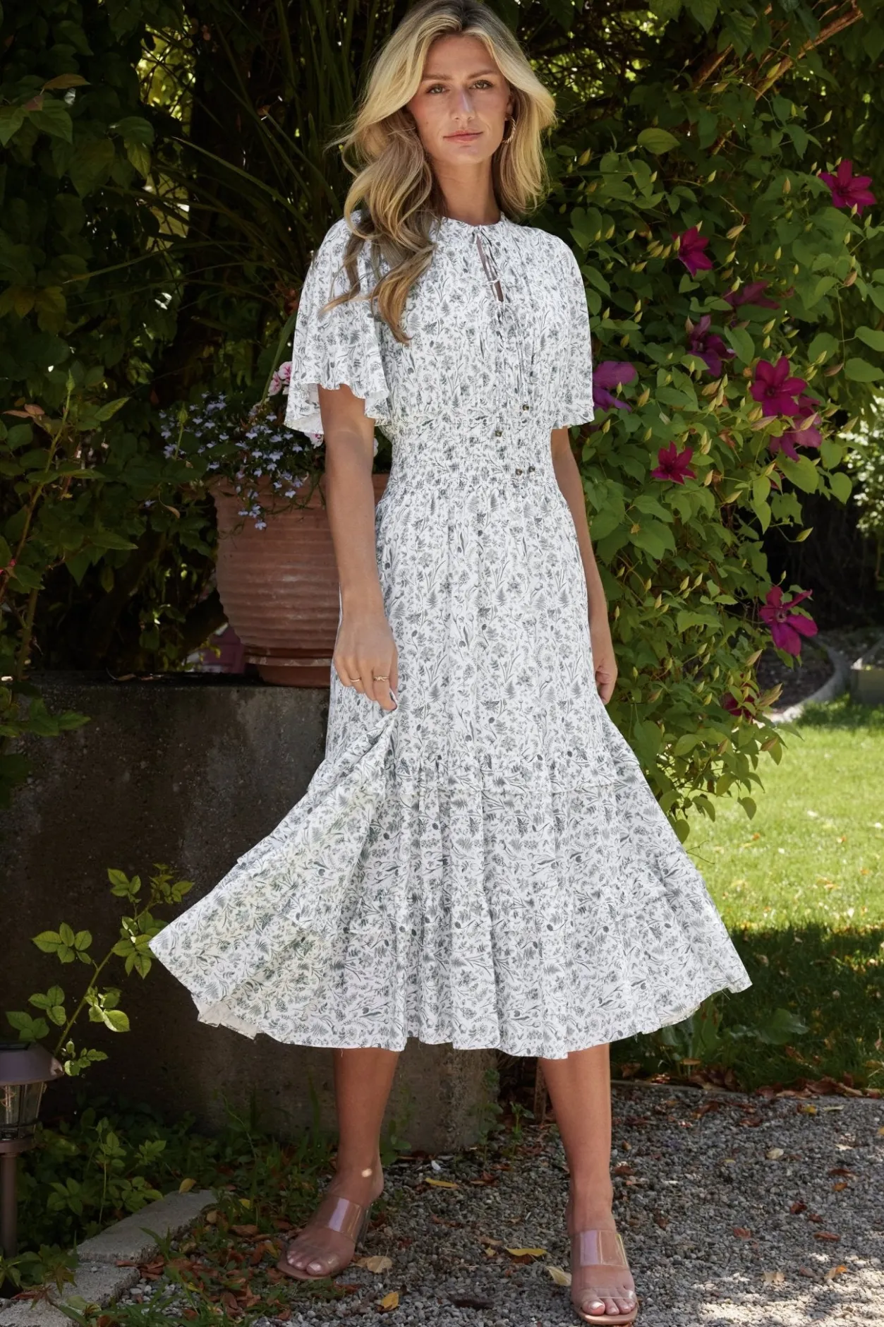 Fashion Baltic Born Spell Boho Midi Dress | White + Sage White+Sage