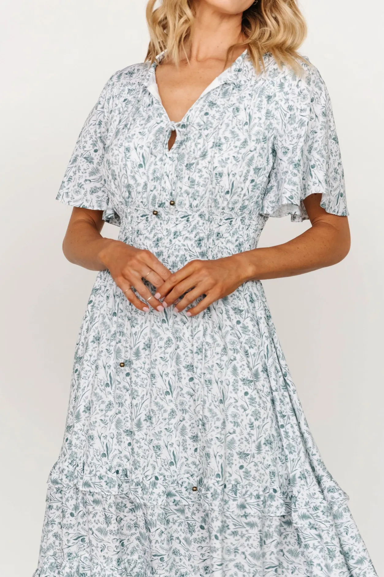 Fashion Baltic Born Spell Boho Midi Dress | White + Sage White+Sage