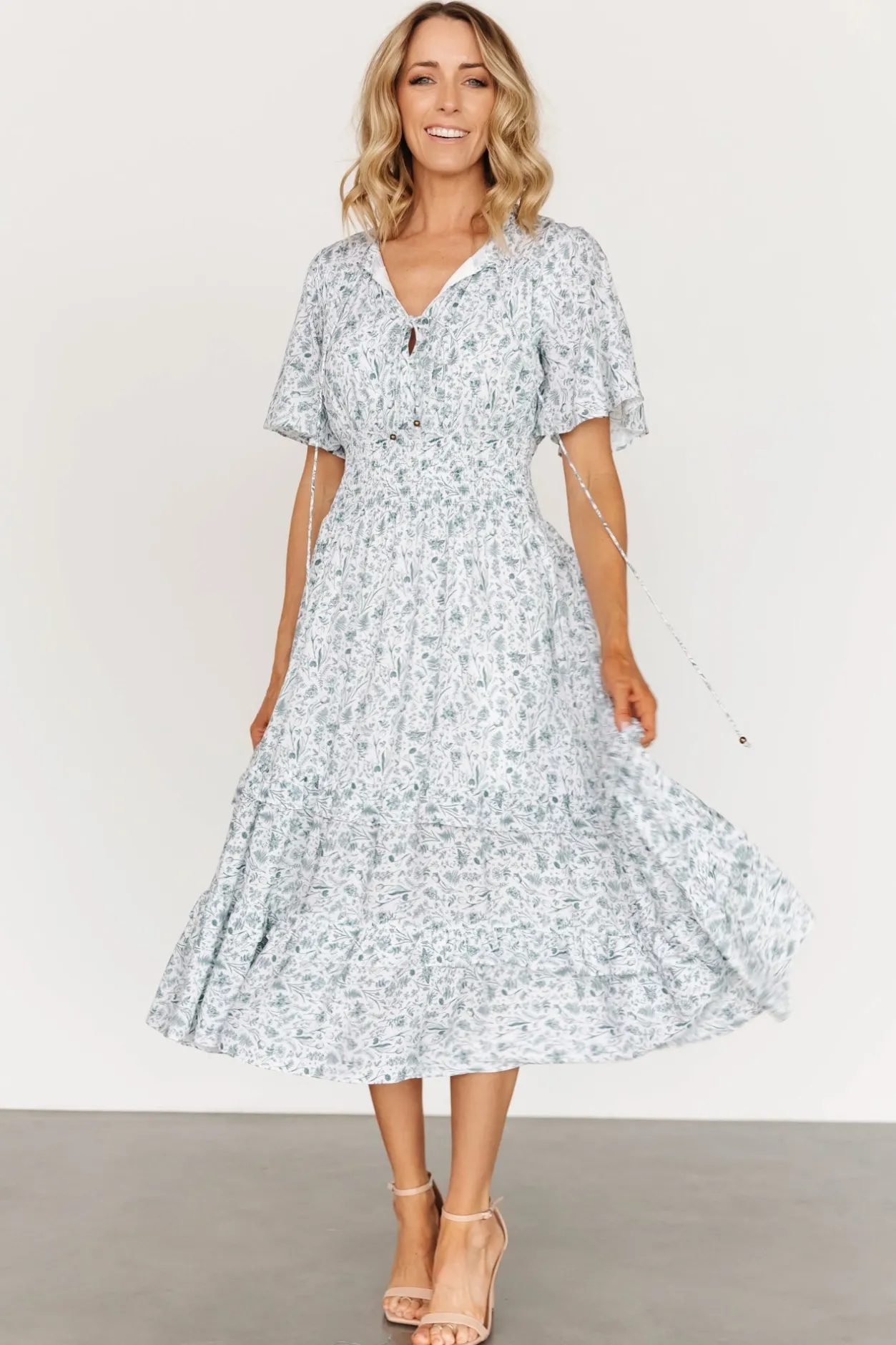 Fashion Baltic Born Spell Boho Midi Dress | White + Sage White+Sage