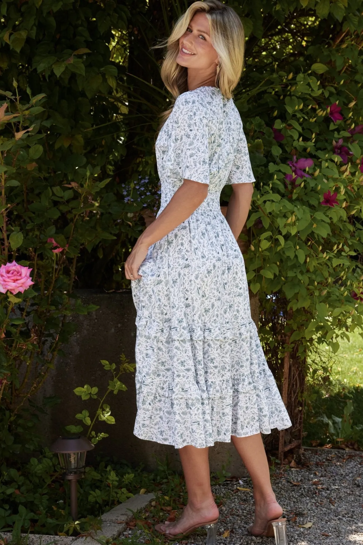 Fashion Baltic Born Spell Boho Midi Dress | White + Sage White+Sage