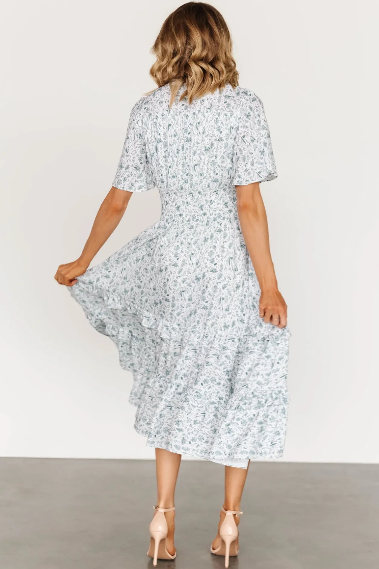 Fashion Baltic Born Spell Boho Midi Dress | White + Sage White+Sage