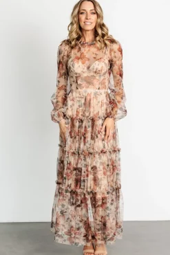Outlet Baltic Born Stephanie Tiered Maxi Dress | Taupe Floral TaupeFloral
