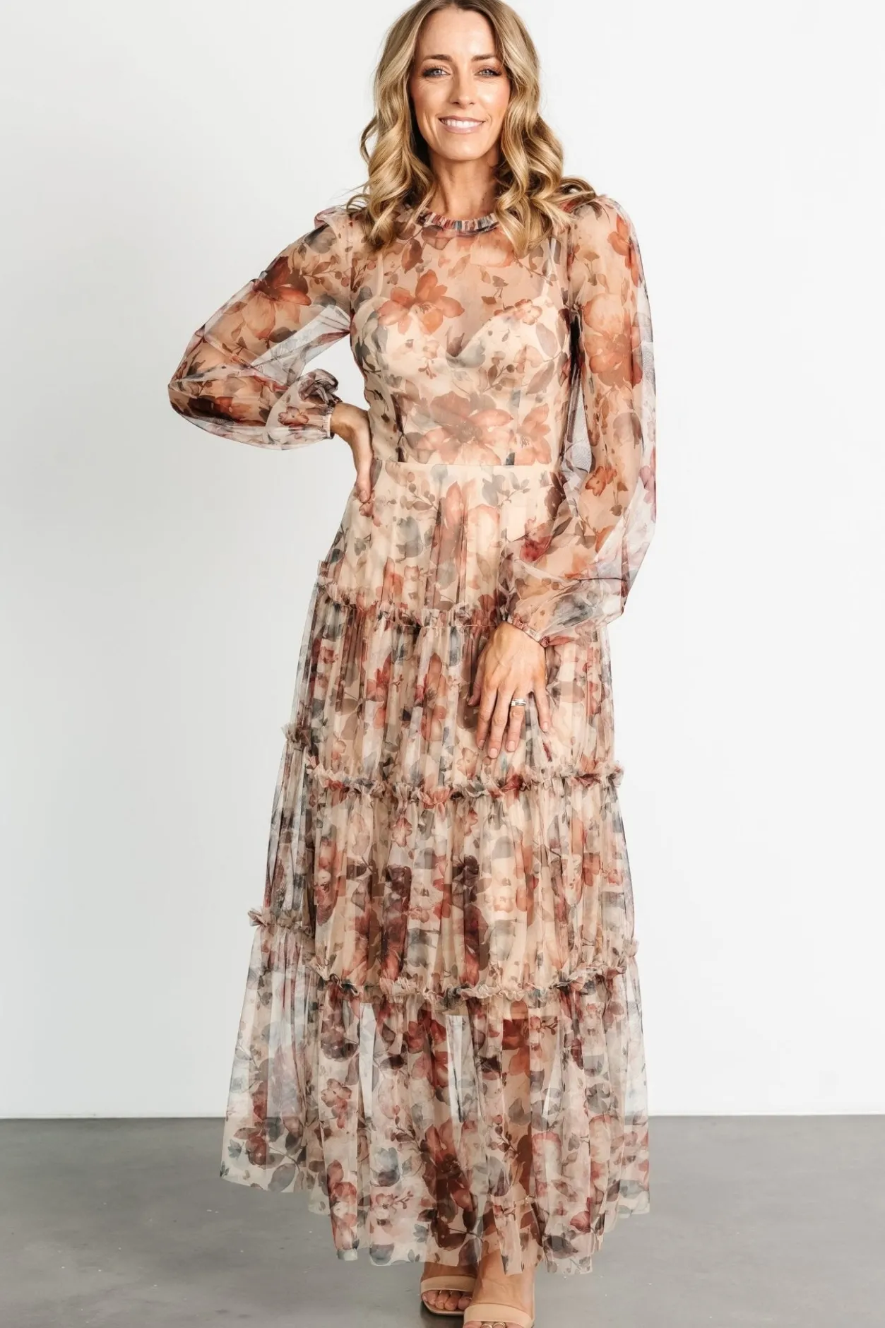 Outlet Baltic Born Stephanie Tiered Maxi Dress | Taupe Floral TaupeFloral