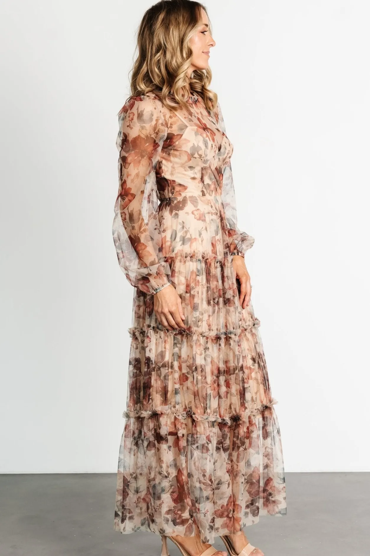 Outlet Baltic Born Stephanie Tiered Maxi Dress | Taupe Floral TaupeFloral