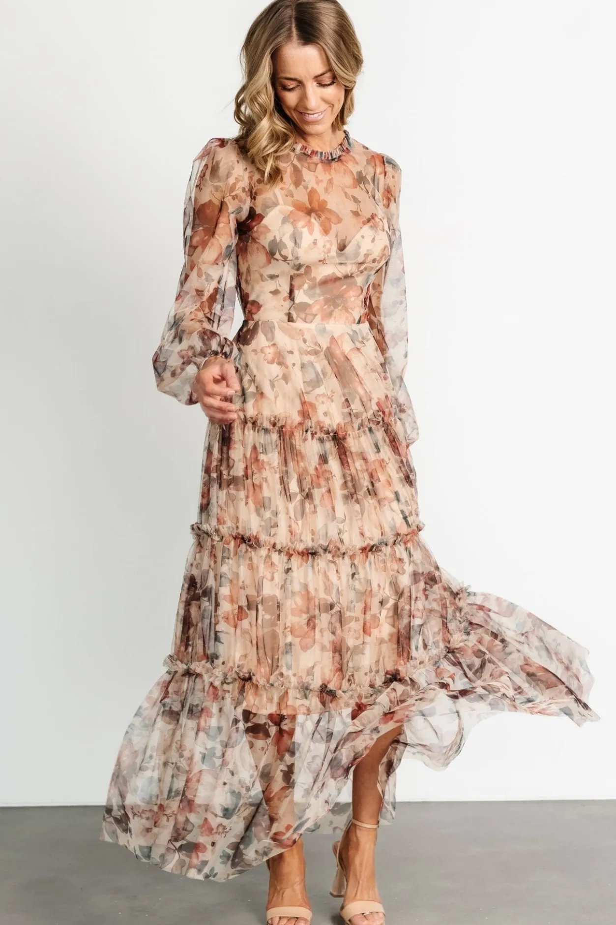 Outlet Baltic Born Stephanie Tiered Maxi Dress | Taupe Floral TaupeFloral