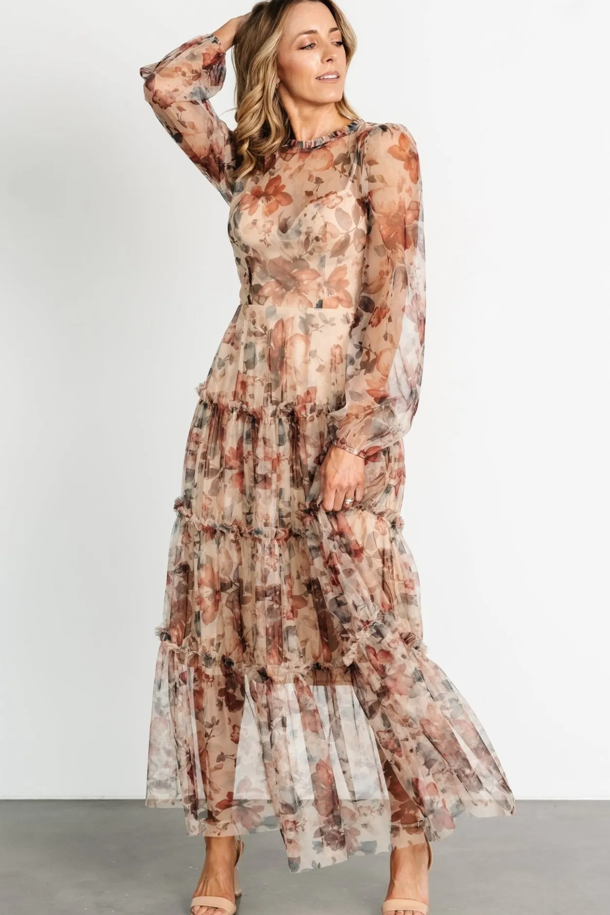 Outlet Baltic Born Stephanie Tiered Maxi Dress | Taupe Floral TaupeFloral