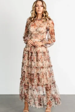 Outlet Baltic Born Stephanie Tiered Maxi Dress | Taupe Floral TaupeFloral