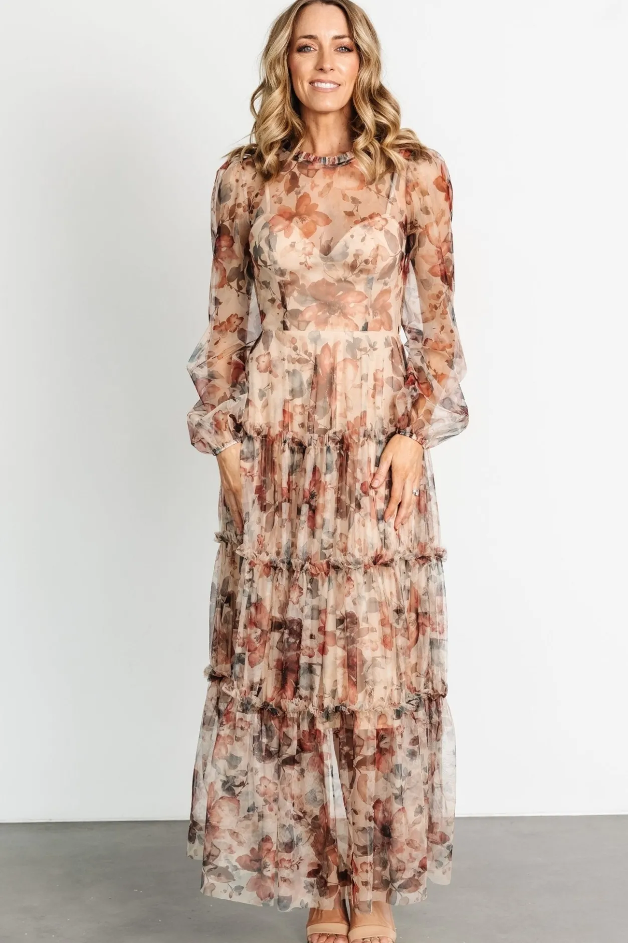 Outlet Baltic Born Stephanie Tiered Maxi Dress | Taupe Floral TaupeFloral